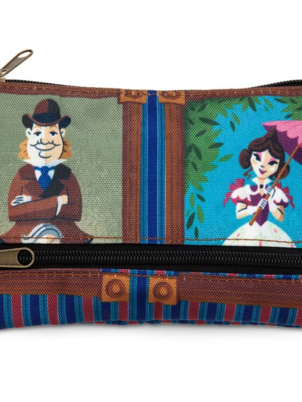 Whimsical Printed Zip Pouch — Teal, Brown & Blue